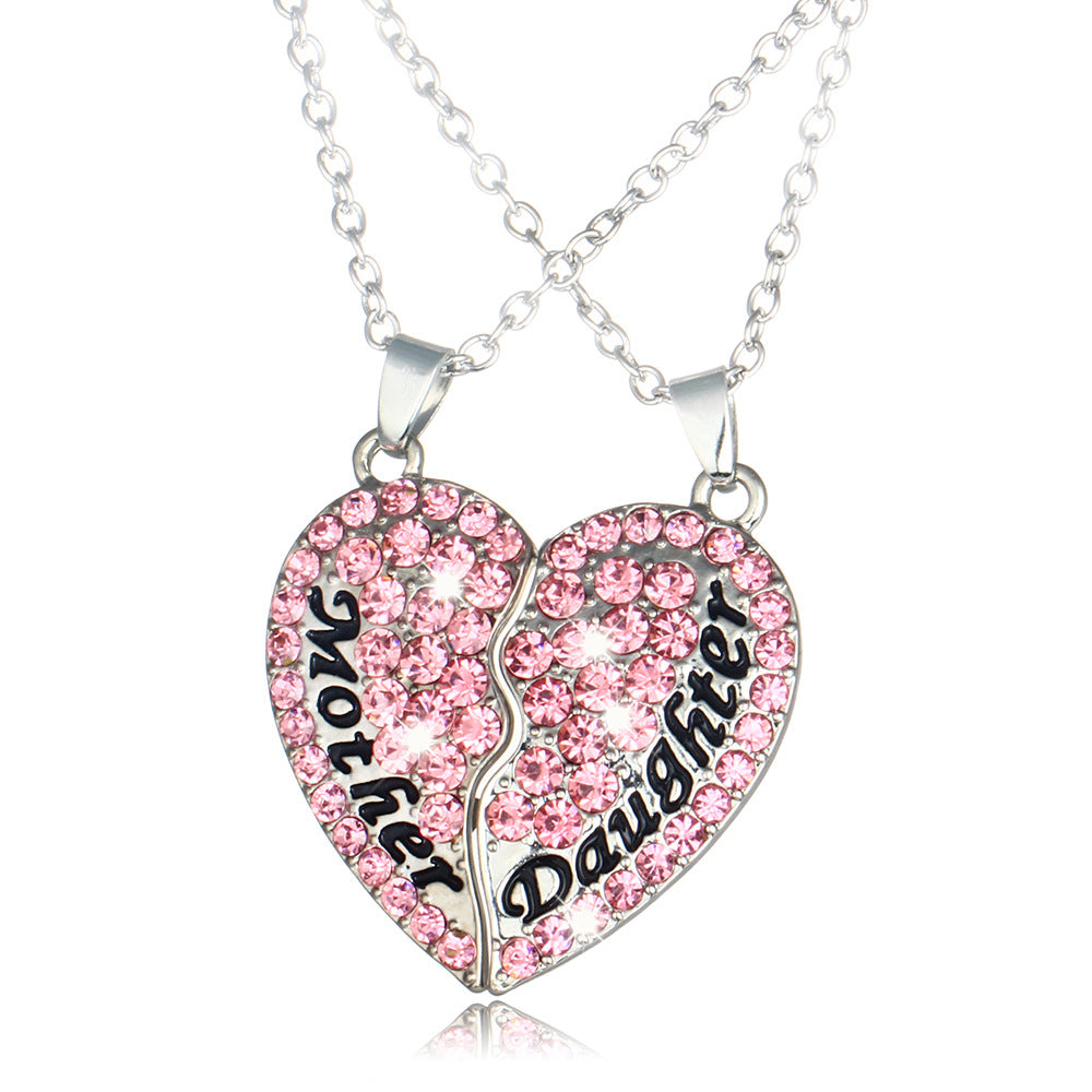 Wholesale Mother's Day Parent-child Style Mother and Daughter Heart-shaped Diamond Patchwork Pendant Alloy Necklace